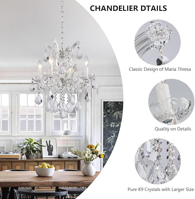 Modern Crystal Chandeliers for Dining Room - Small Crystals Chandelier Lights for Girls Bedroom, Dining Room, Hallway, Kitchen Island, Bathroom, Closet