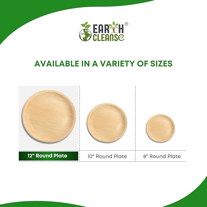 Compostable Palm Leaf Plates 12 Inch Round (25 Pack) | Disposable Biodegradable Plates Like Bamboo & Wooden | Microwave & Oven Safe | Eco-Friendly Dinnerware for Parties & Events
