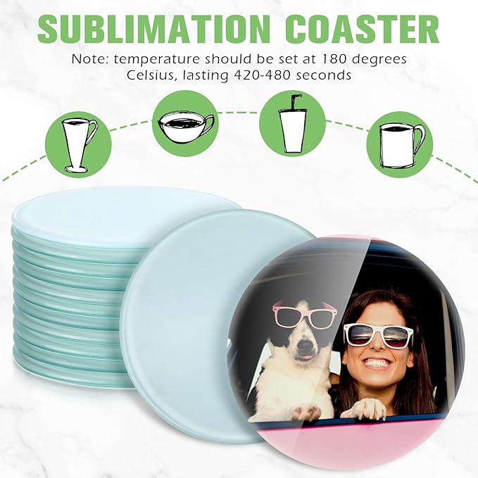 LemonRoad 12 Pcs Sublimation Blank Glass Coasters, 3.9 Inch Round DIY Photo Glass Drink Coasters with Foot Pads for Mugs, Cups, Dining Tables, Office, Kitchen, Home and Parties