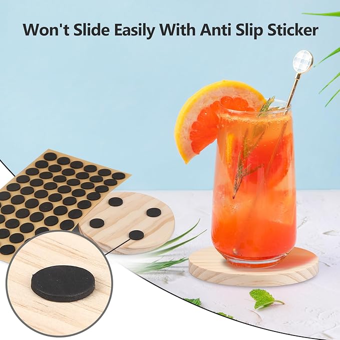 Adrattnay 32Pcs Unfinished Wood Coasters, 4" Round Wooden Coasters Tabletop Protection with Non-Slip Dot for Drinks, 9mm Blank Wood Coasters Bulk for Laser Engraving Painting Wood Burning Crafts