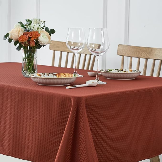 maxmill Square Tablecloth Weaved Texture Water Resistant Antiwrinkle Spill Proof Harvest Table Cloth, Decorative Table Cover for Thanksgiving Fall Party Holiday Dinner, 70 x 70 Inch, Rustic Brick
