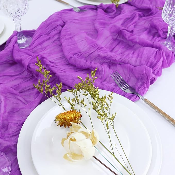 FUHSY 10 Pack 10FT Gauze Table Runner Cheesecloth Fabric Lilac Table Runners Cheese Cloth Rustic Wedding Party Table Runner Boho Birthday Table Decorations Lavender Sheer for Cheese Clothes