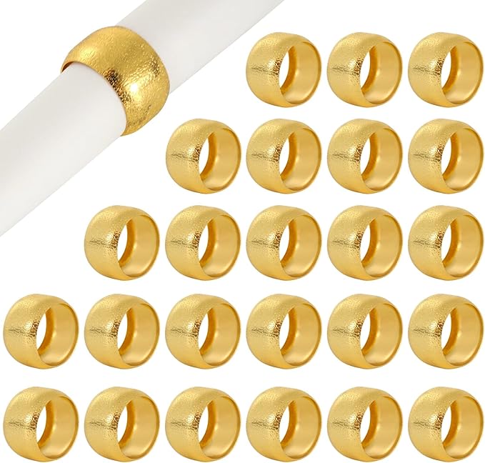 24 Pcs Gold Napkin Rings, Metal Napkin Ring Holders Set, Iron Napkin Rings with Electroplated Finish, 1.81 in, Modern Decorative Table Setting for Parties, Banquets, Dinners (24Pcs)