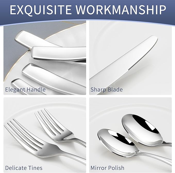 45-Piece Stainless Steel Silverware Set for 8, 18/10 Flatware With Serving Utensil, Heavy Duty Silverware Set, Mirror Polish High End, Dishwasher Safe, Ideal for Gift