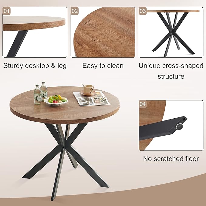 3 Piece Dining Table Set for Small Spaces - Round Kitchen Table Chairs Set of 2 with Yello Velvet Upholstered Chairs -Space Saving Dinette for Kitchen, Dining Room