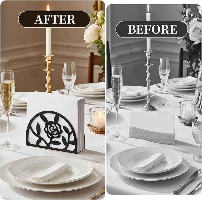 Epicano Napkin Holder for Table,Metal Rose Standing Napkin Holderfor Kitchen Dining Tables & Countertops, Paper Cocktail Napkins Holder Dispenser for Indoor & Outdoor,Unique Table Decor Gifts, 2 Pack