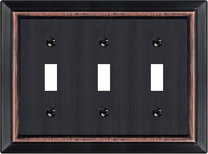 Metal Wall Plate for Electrical Outlets, Decorative Aged Bronze Switch Plates Outlet Cover, Light Switch Cover Plate, 3-Gang Wall Plates (Triple Toggle, 1 Pack)