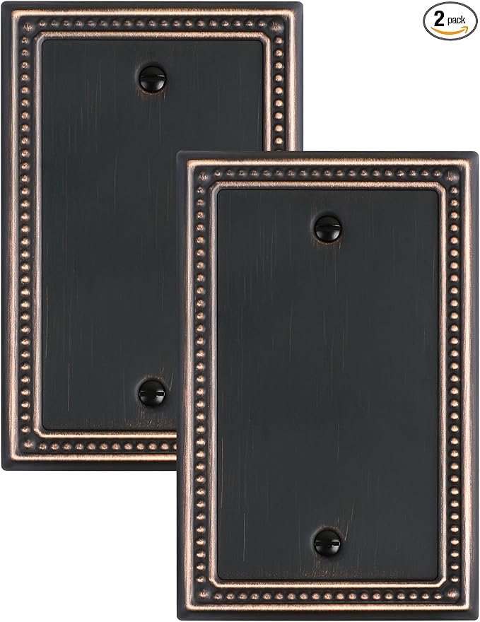2-Pack Blank Outlet Cover Wall Plate, Metal Switch Plates Outlet Covers, Aged Bronze Pearls Beaded Decorative Wall Plates