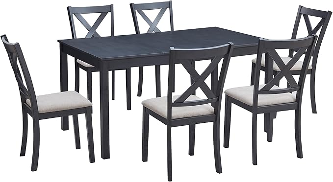 AMERLIFE 7-Piece Farmhouse Dining Table Set with 6 Upholstered Chairs, 60" Space-Saving Dining Table & Chair Set for Dining Room, Kitchen, Small Apartment, Restaurant, Grey