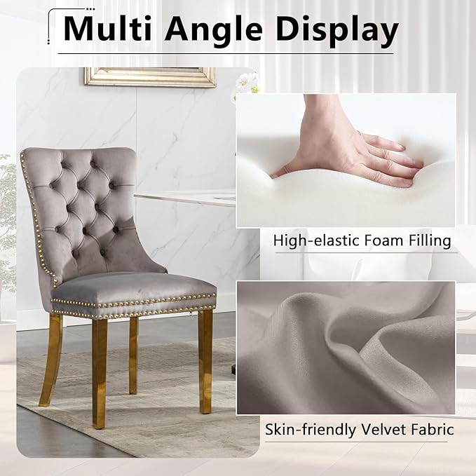 5 Piece Glass Dining Table Set,70" Dinner Room Glass Table Set for 4,Modern Kitchen Dinner Table Set with Stainless Steel Base and 4 Upholstered Velvet Dining Chairs for Living Dining Room