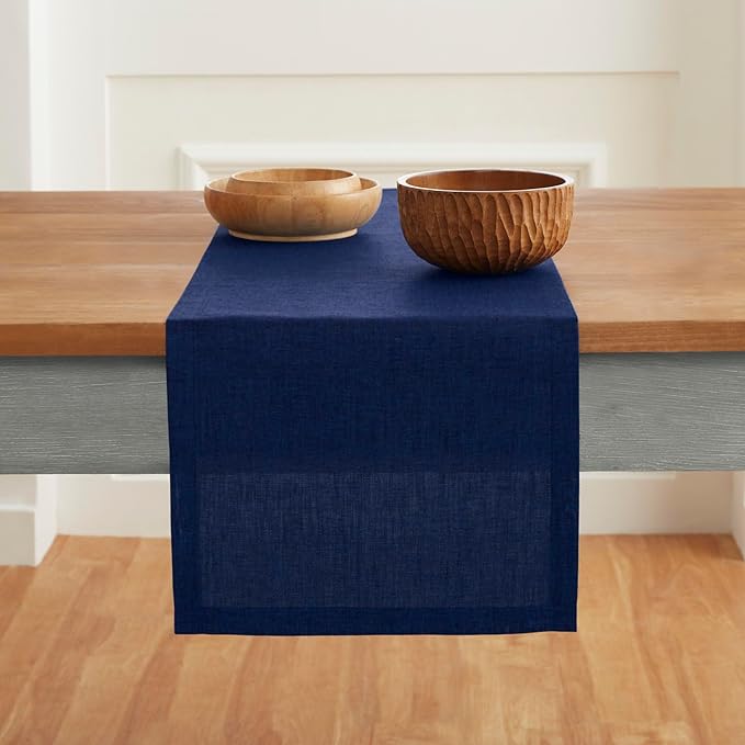 Solino Home Linen Table Runner 144 Inches Long - Athena, 100% Pure Linen Royal Blue 14 x 144 Inch Table Runner for Dining