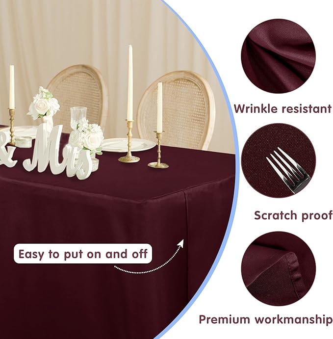 HolidayIdeas Fitted Burgundy Tablecloths - 72 x 30 Inch - 2 Pack Rectangle Table Clothes for 6 Foot Folding Tables, Polyester Fabric Table Cover for Trade Show, Craft Show, Events