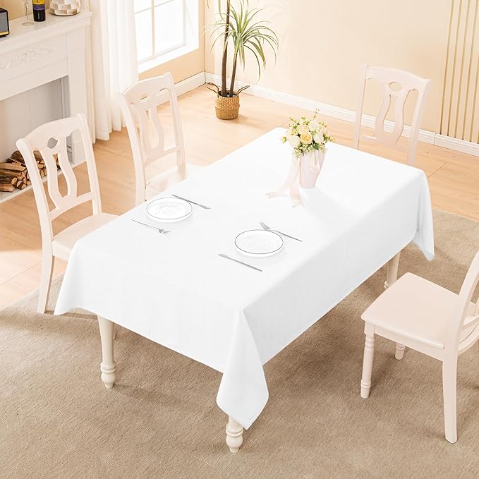 BALCONY & FALCON Rectangle Tablecloth Washable Wrinkle Resistant and Water Proof Table Cloth Decorative Linen Fabric Tablecloths for Dining Parties Kitchen Wedding and Outdoor Use (White, 55x95)
