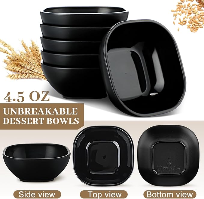 Gejoy 50 Pcs Wheat Straw Dipping Saucers Bowls 4.5 oz Unbreakable Small Soy Sauce Dishes Mini Prep Cups Dessert Snack Bowls Microwave Dishwasher Safe for Side Dish, Snacks, BBQ, Ketchup(Black)