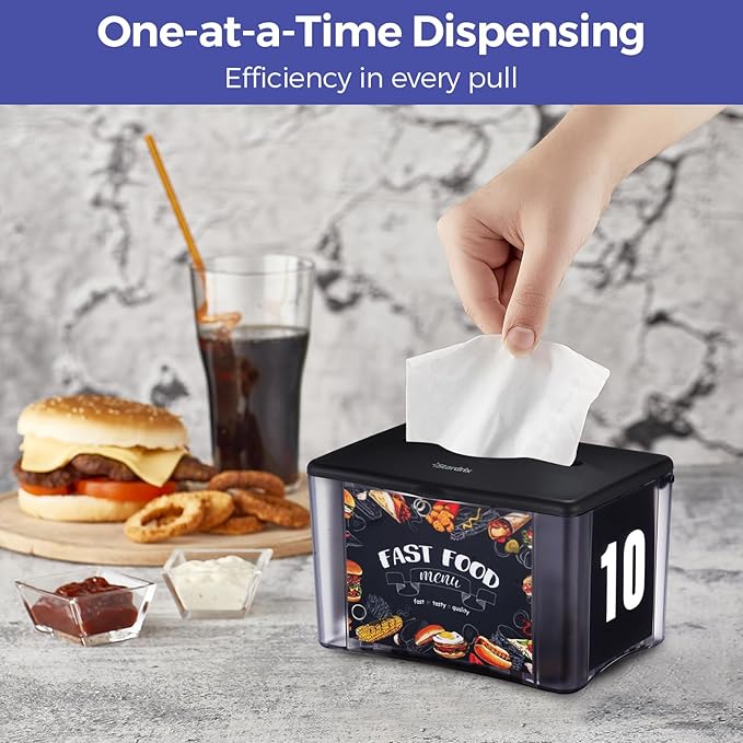 3-Pack Interfold Tabletop Napkin Holder, Commercial Restaurant Napkin Dispenser with 4-Sided Marketing Insert Display, Easy-Access Black Napkin Dispenser for Counters & Tables