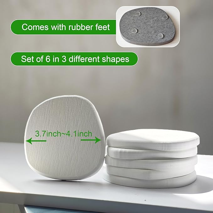 Diatomaceous Earth Coasters Set of 6 for Drinks, Moisture Water Absorbent Stone Coasters for Table Desk at Work, Water Absorbing Instant Drying Diatomite, Modern White