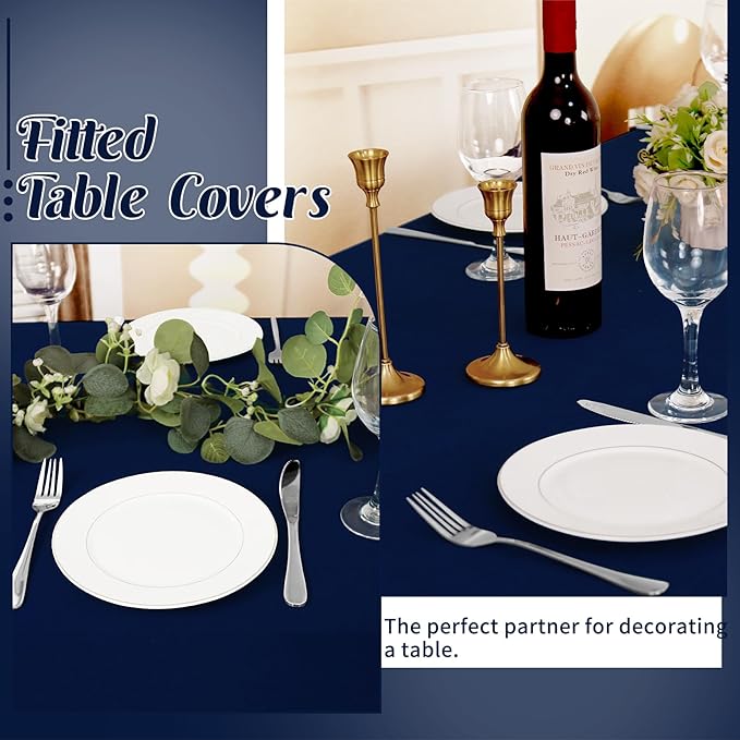 HAISIWLKJ 3 Pack Table Cloth 6ft Navy Blue Tablecloths for Rectangle Folding Table Spandex Fitted Stretch Cover Wrinkle Resistant Washable Protector for Party, Wedding, Banquet, Festival.