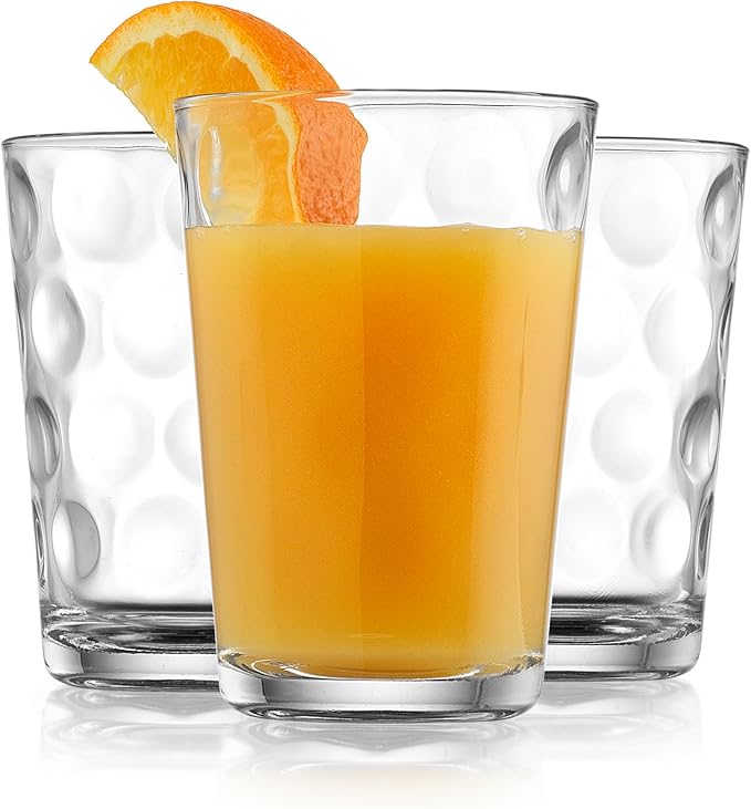Home Essentials Drinking Glasses Set of 10 Juice Glass Cups, 7 oz Glassware, Inner Circular Lensed Small Glasses. Ideal for Juice, Milk, Water; Dishwasher Safe.