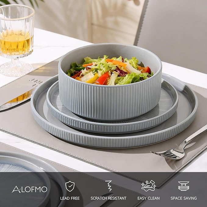 Dinnerware Sets for 8, Ceramic Plates and Bowls Set 24 Piece Dinnerware Chip Resistant Stoneware, Dishwasher and Microwave Safe-Blue