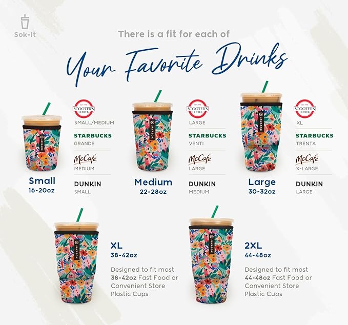 Sok It JavaSok Iced Coffee & Cold Soda Insulated Neoprene Cup Sleeve (Happy Sharks, XXLarge: 44-48oz)