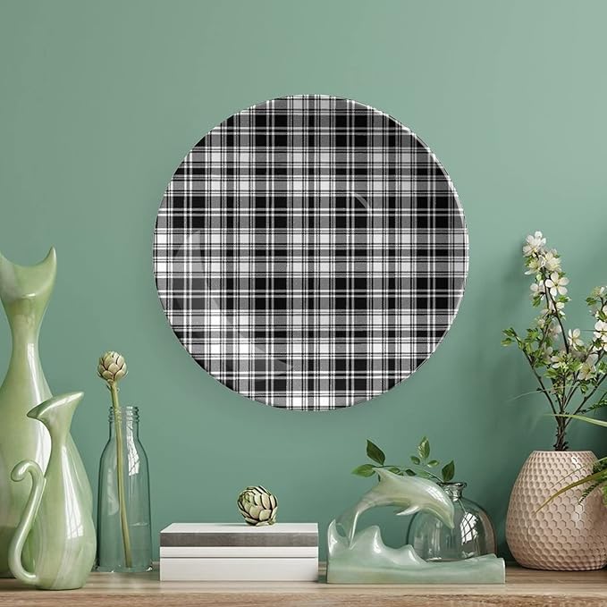 Decorative Plates, Abstract Decor Print Ornament, British Tartan Stripes Pattern, 6 Inch, Kitchen Wall Decor, Black White