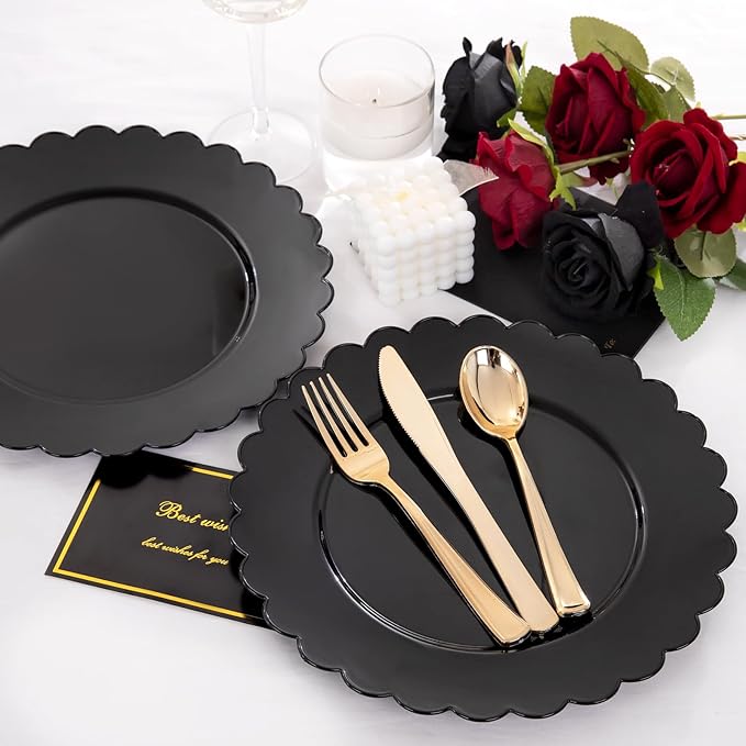 SUT 72 PSC Black Plastic Plates, Plates Disposable Heavy Duty, black Disposable Dinner Plates, 10.25inch plastic Dinner plate for Party