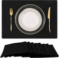 homing Cotton Linen Placemats Set of 8, Cloth Washable Farmhouse Dining Table Mats for Indoors & Outdoors, Easy to Clean, Black, 13 x 19 Inch