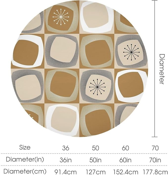 Mid Century Round Tablecloth, Retro Geometric Colorful Squares Abstract Boho Vintage 50s 60s Tablecloth for Home Party Dining Room Kitchen Decor 70Inch(178cm)