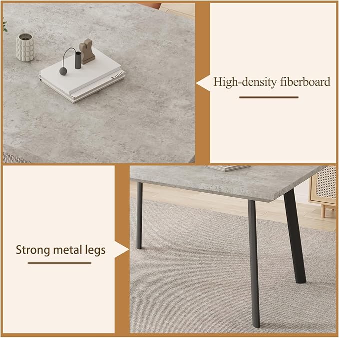 ZckyCine 46.5" Modern Grey Dining Table Set for 4, 5-Piece Kitchen & Dining Room Furniture with 4 Upholstered Chairs, Space Saving Small Dining Table Set for Apartment, Home, Breakfast Nook