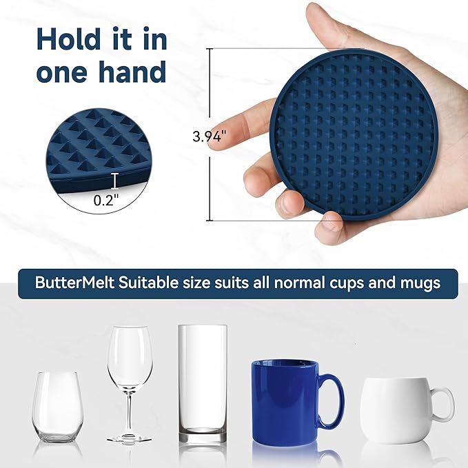 Coasters for Drinks, Silicone Coasters Set of 16 with Metal Holder, Outdoor Coaster for Coffee Table, Non-Slip Rubber Table Cup Mat Desk, Heat Resistant & Scratch-Proof (Navy Blue)