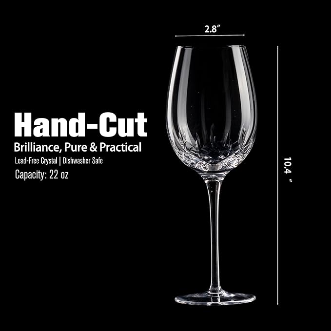 SHOSHIN Premium 22oz Handcrafted Wine Glasses - Lead-Free Crystal Goblets with Intricate Hand-Cut Designs, Extra Large Red Wine Stemware for Elegant Dining & Gift Giving