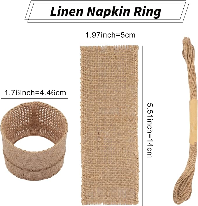 50pcs Disposable Napkin Rings Burlap Napkin Rings with Wired Edge Rope Napkin Ties for Country Wedding Decorations Party Dinner Table Decorations