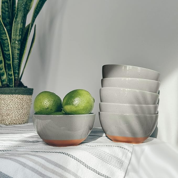 Mora Ceramic Small Dessert Bowls - 16oz, Set of 6 - Microwave, Oven and Dishwasher Safe, For Rice, Ice Cream, Soup, Snacks, Cereal, Chili, Side Dishes etc - Microwavable Kitchen Bowl, Earl Grey
