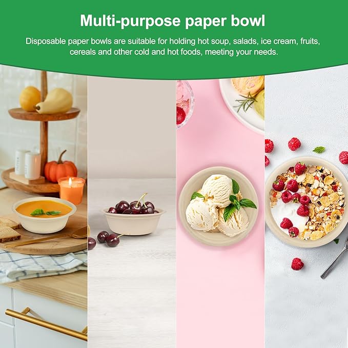 Small Paper Bowls 10 oz, 500 Pack Heavy Duty Paper Bowls Bulk, Eco-Friendly Compostable Small Bowl Disposable for Soup, Snacks, Fruit, Biodegradable Bagasse