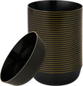 [30 Pack 16 OZ Bowls] Edge Collection Black with Gold Rim Plastic Party Soup Bowls Premium heavyweight Elegant Disposable Tableware Dishes