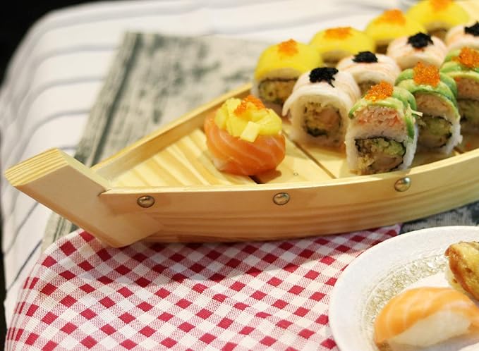 Kichgather 14.5“ Wooden Sushi Serving Tray Boat Plate for Restaurant or Home