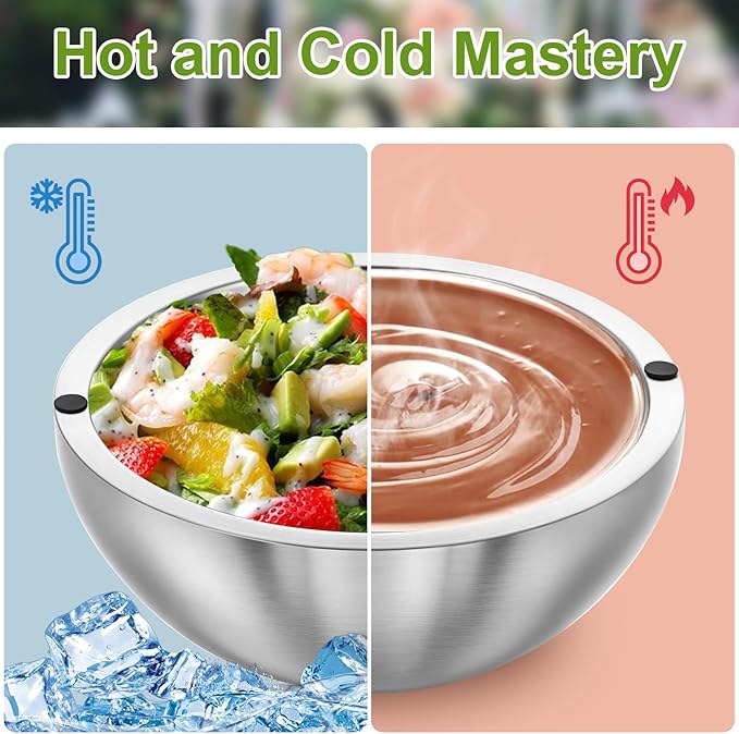 Dip Bowl,Large Heat Insulated Stainless Steel Bowls Ideal for Guacamole Salsa,Double Walled Insulated Cold or Hot Serving Bowl for Parties outdoor(2,70 oz+35 oz)