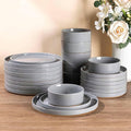 AmorArc Ceramic Dinnerware Set for 8 | Speckled Stoneware Plates and Bowls with Rustic Terracotta Underside| Scratch Resistant,Dishwasher & Microwave Safe Dishes Sets- 24pcs Gray