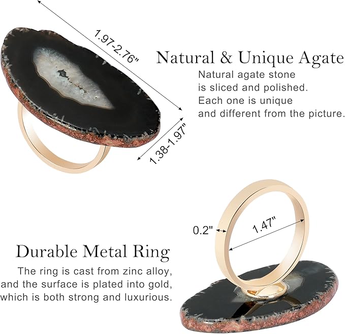 CozyTower Agate Napkin Rings Set of 4, Gold Napkin Holders for Cloth Napkins, Unique Wedding Decorations Napkin Ring Kitchen Accessories for Dinner Party (Black Agate)