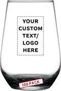 DISCOUNT PROMOS 100 Vaso Silicia Stemless Wine Glasses Set, 16 oz. - Personalized Text, Logo - Clear, Orb-Like, Thick base - Black