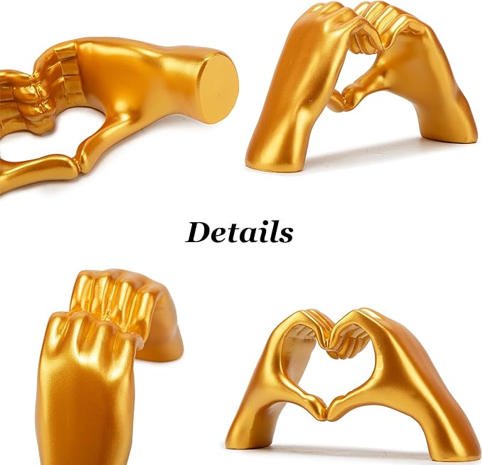 FANTESTICRYAN Medium Heart Hands Statues Gold Hand Love Sculpture Decorative Home Decor Ornaments for Living Room, Wedding, Bedroom, Office Desktop, Cabinets, Bookshelf (Medium Yellow Gold)