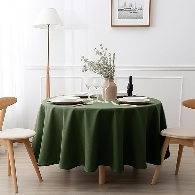 EVERLY 100% Pure Linen Round Tablecloth 108Inches for Dining,Buffet Parties,Picnic,Events,Weddings and Restaurants,Decorative Halloween,Thanksgiving Machine Washable Tablecloths-Olive Green