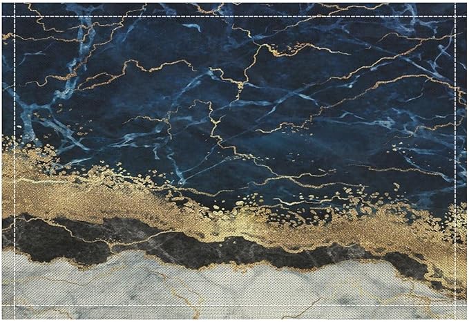 Marble Linen Placemats Set of 4, Modern Luxury Foil Cracked Texture Navy Blue Gold Marble Washable Place Mats, Non Slip Placemat for Home Party Dining Tables Wedding Kitchen Banquets Decor 12x17 Inch