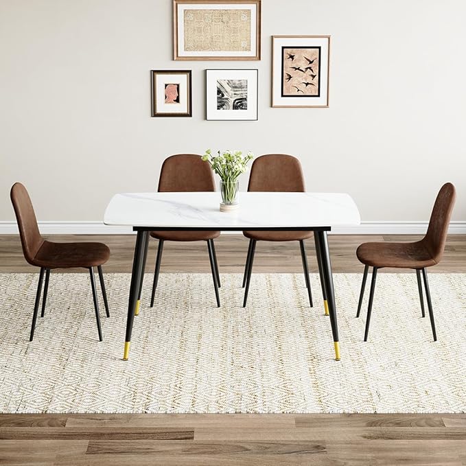 Small Dining Table Set for 4, Dining Room Table Set for 4, Sintered Stone Kitchen Table Top and Modern Chairs Set of 4 for Kitchen Dining Room, Small Space