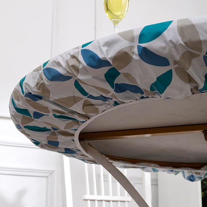 Walrus Round Vinyl Fitted Tablecloth with Flannel Backing Elastic Edge Design Table Cover Waterproof Oil-Proof PVC Table Cloth Stain-Resistant Best for 32"-36" Round