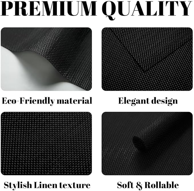 Placemats Set of 8 Vinyl/Plastic Woven Place Mats for Kitchen Table Indoor/Outdoor Washable Placemat Wipeable Dining Table Mats (Full Black,8)