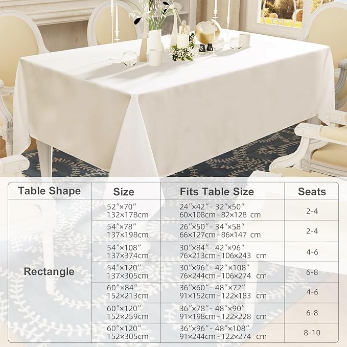 Smiry 4 Pack Rectangle Table Cloth, Waterproof Anti-Scratch Polyester Tablecloth, Decorative Washable Fabric Table Cover for Dining, Buffet, Parties and Outdoor, 60x120, Beige