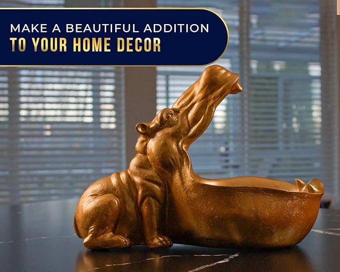 Comfify Hip Hippo Resin Figurine – Funky Hippopotamus Sculpture with Open Bowl Design for Snacks, Keys, or Trinkets – Decorative Holder with Elegant Golden Finish – Playful Accent for Modern Decor