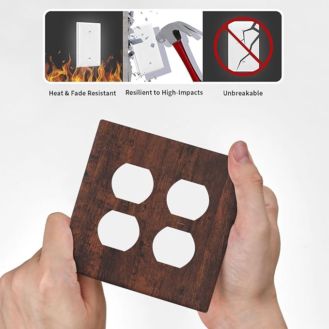 Light Switch Cover Brown Red Rustic Wood Grain Retro Farmhouse 2 Gang Decorative SwitchPlates Double Duplex Wall Plates Switch Plates and Outlet Covers for Farmhouse Cabin Decor