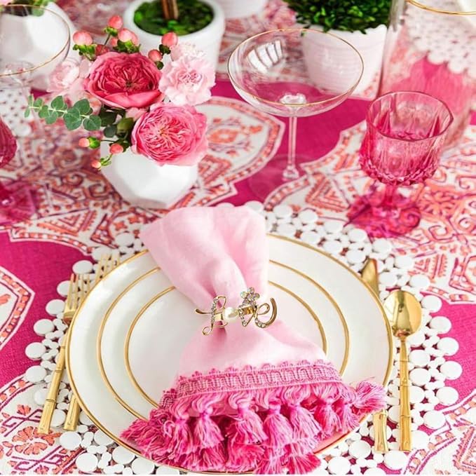 Valentine Gold Napkin Rings Set of 6, Love Letter Napkin Ring Holders, Diamond Napkin Buckles Holder Love for Valentine, Weddings, Thanksgiving, Parties Table Settings Decor
